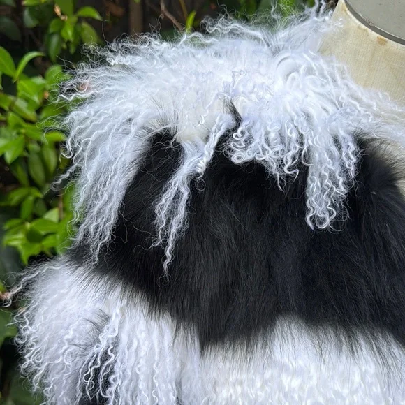 Alice + Olivia Black and White Striped Fur Coat Sz.M - Picture 3 of 7